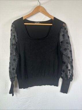 Sweet Halo Black Sheer Polka Dot Sleeve Top